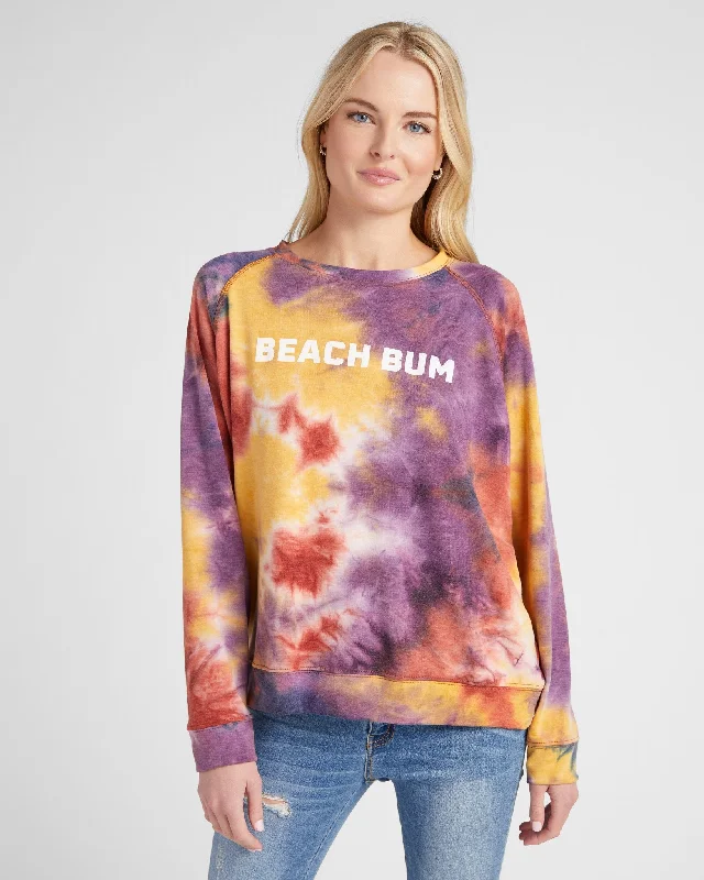 Beach Bum Tie Dye Graphic Sweatshirt Hoodie with Hem Applique Textured Unique