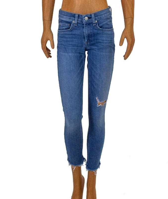 "Capri" Distressed Crop Jeans Comfortable Stretch Denim Jeans