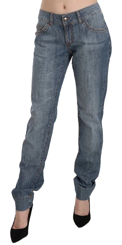 Just Cavalli Chic Blue Washed Slim Fit Denim Jeans Comfortable Dark Wash Jeans