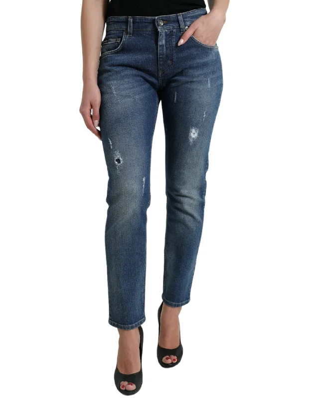 Chic Boyfriend Mid-waist Stretch Jeans Chic Cropped Jeans