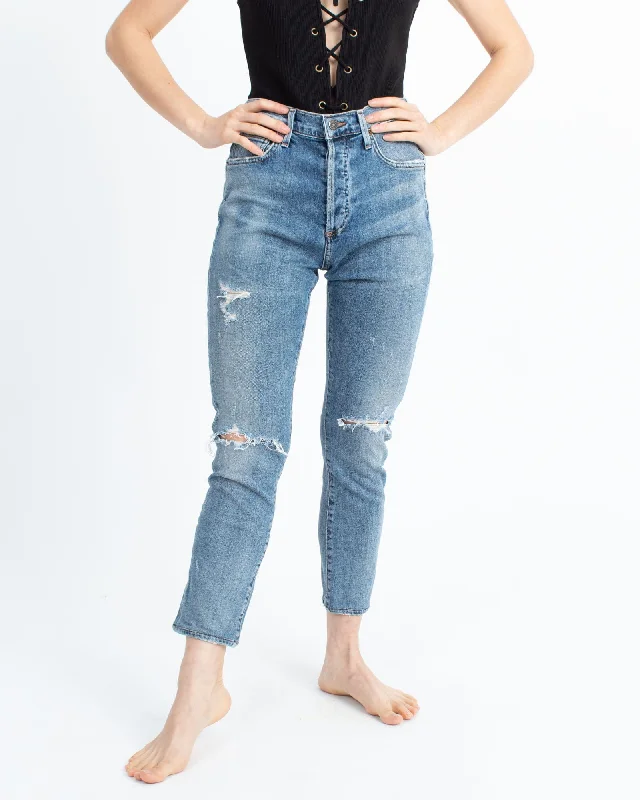 "Corey" Slouchy Slim Distressed Jeans Comfortable Stretch Denim Jeans