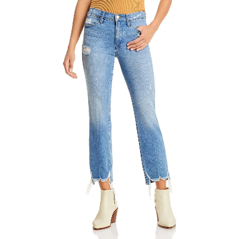 Frame Denim Womens High Rise Distressed Straight Leg Jeans Chic Rip-Detail High-Waist Jeans