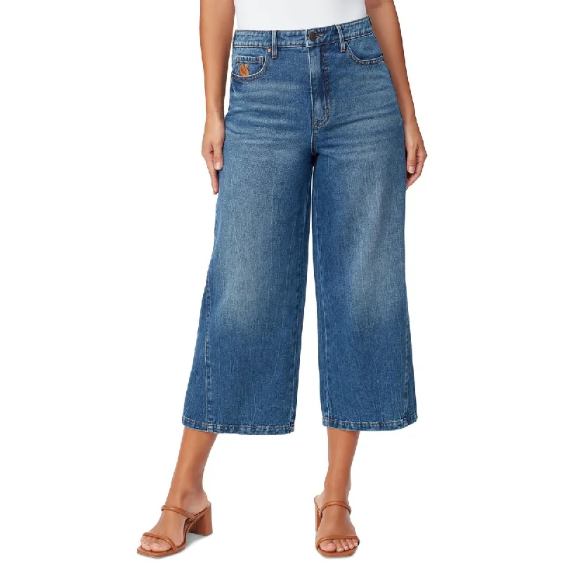 Gloria Vanderbilt Womens Rori Denim Wide Leg Cropped Jeans Trendy Patchwork Denim Jeans