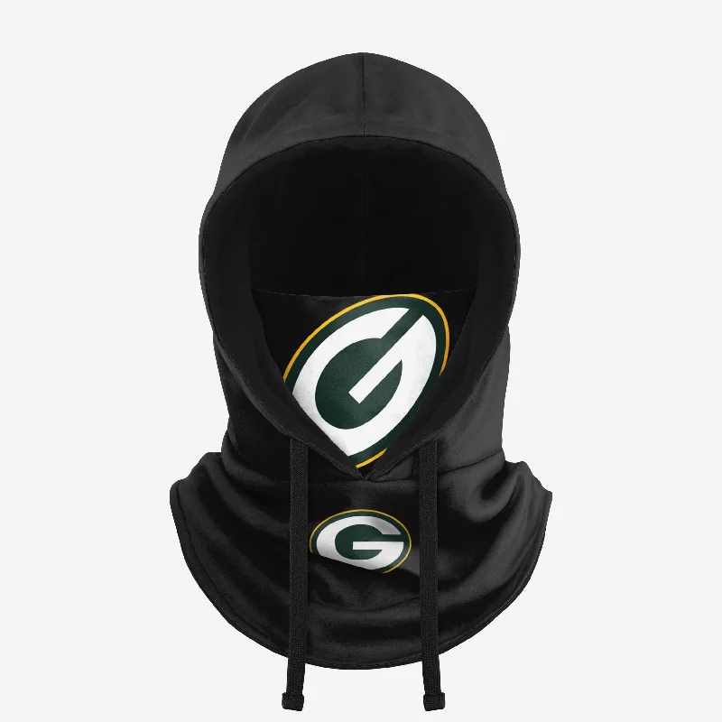 Green Bay Packers Black Drawstring Hooded Gaiter Hoodie with Belted Waist Structured Tailored