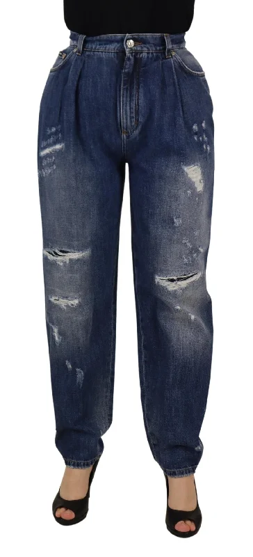 High Waist Skinny Denim Jeans - Chic Blue Washed Fashionable Distressed Jeans