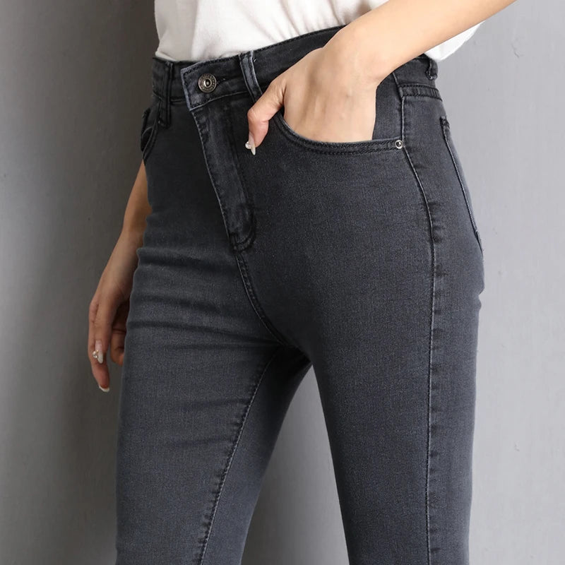 Jeans for Women Mom Jeans Blue Gray Black Woman High Elastic Stretch Jeans Comfortable Zip-Up Skinny Jeans