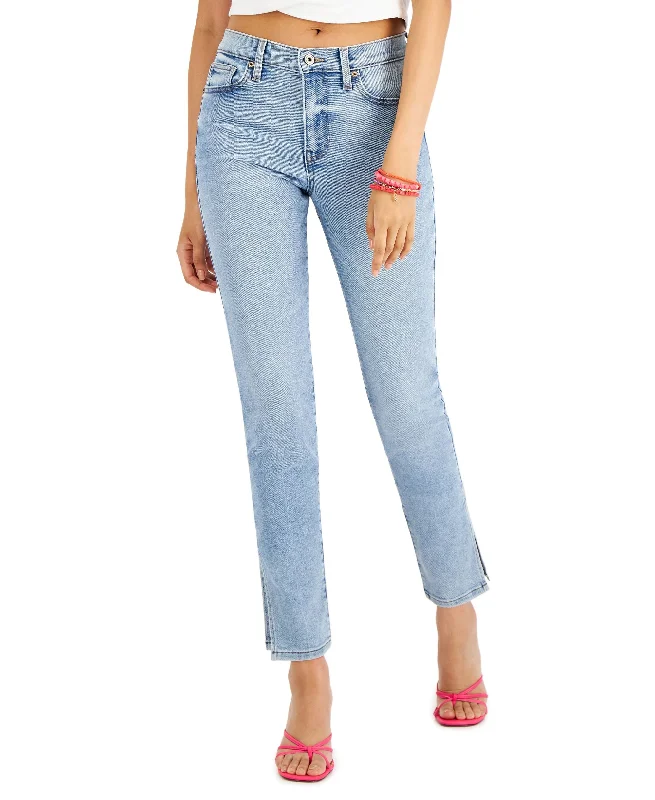 Juniors' Side Slit Relaxed Skinny Jeans Comfortable Stretch Fit Jeans