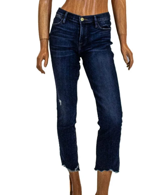 "Le High Straight" Distressed Jean Trendy Wide-Leg High-Waist Denim