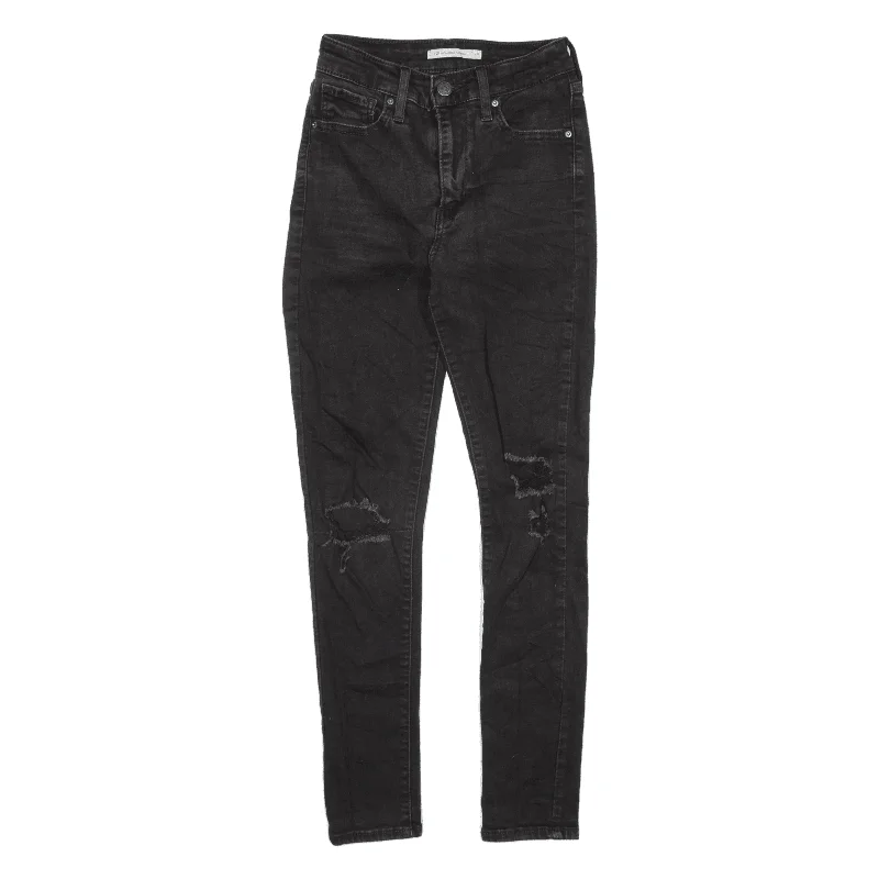 LEVI'S 721 High Rise Distressed Jeans Black Denim Slim Skinny Womens W22 L25 Fashionable Slouchy Fit Jeans