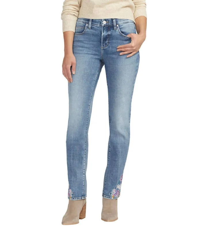 Mid Rise Embroidered Ruby Straight Leg Jeans In Essex Blue Fashionable White Denim Jeans