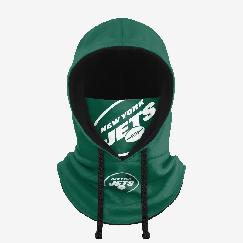 New York Jets Drawstring Hooded Gaiter Hoodie with Hem Frayed Vintage Worn