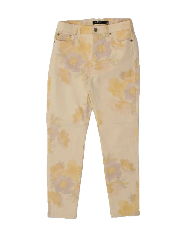 RALPH LAUREN Womens Graphic Slim Jeans US 4 Small W28 L27 Yellow Floral Elegant Raw Hem Jeans