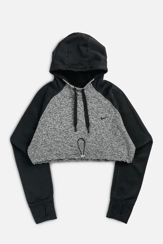 Rework Nike Crop Athletic Sweatshirt - L Hoodie with Strings Custom Fit Adjustable