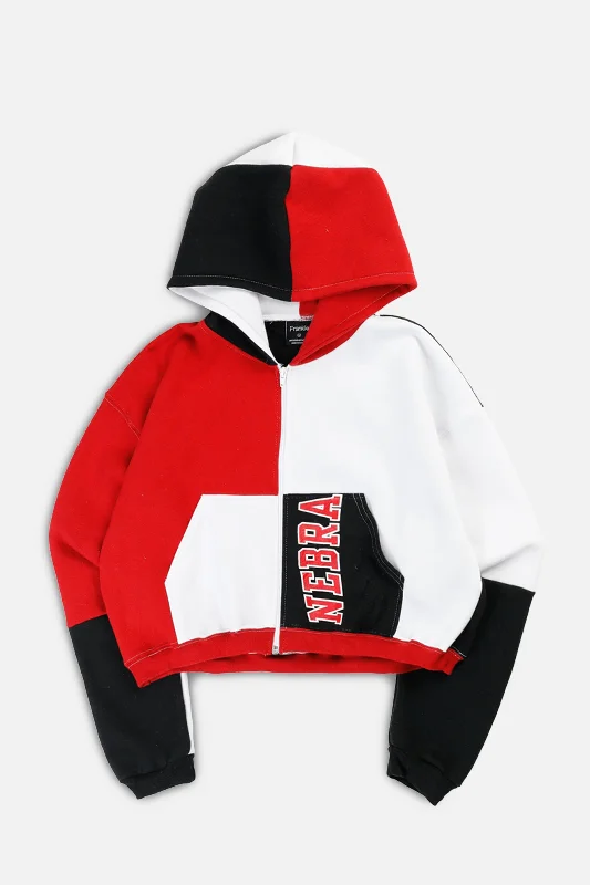 Rework Varsity Crop Zip Hoodie - M Hoodie with Drop Shoulder Relaxed Streetwear