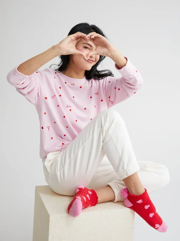 Shiraleah "Love" Hearts Sweatshirt, Blush by Shiraleah Hoodie with Pastel Soft Subtle