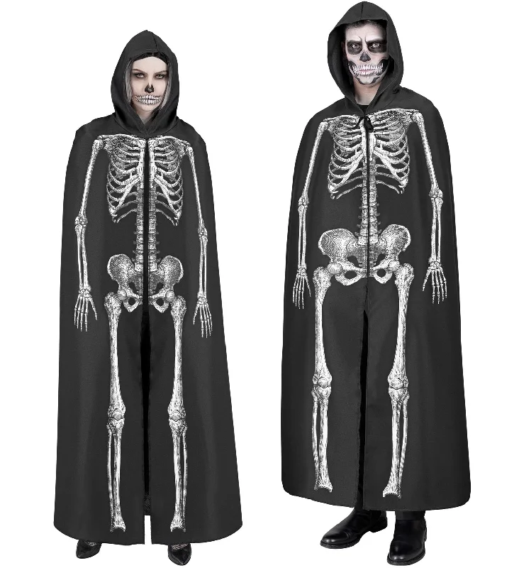 Skeleton Hooded Cape Hoodie with Tied Waist Feminine Flattering