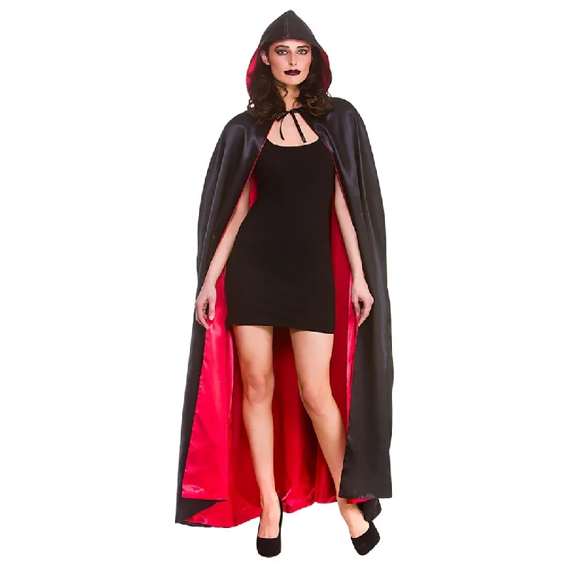 Super Deluxe Widows Hooded Cape Black Vampire Halloween 140cm Hoodie with Hidden Zipper Minimalist Clean