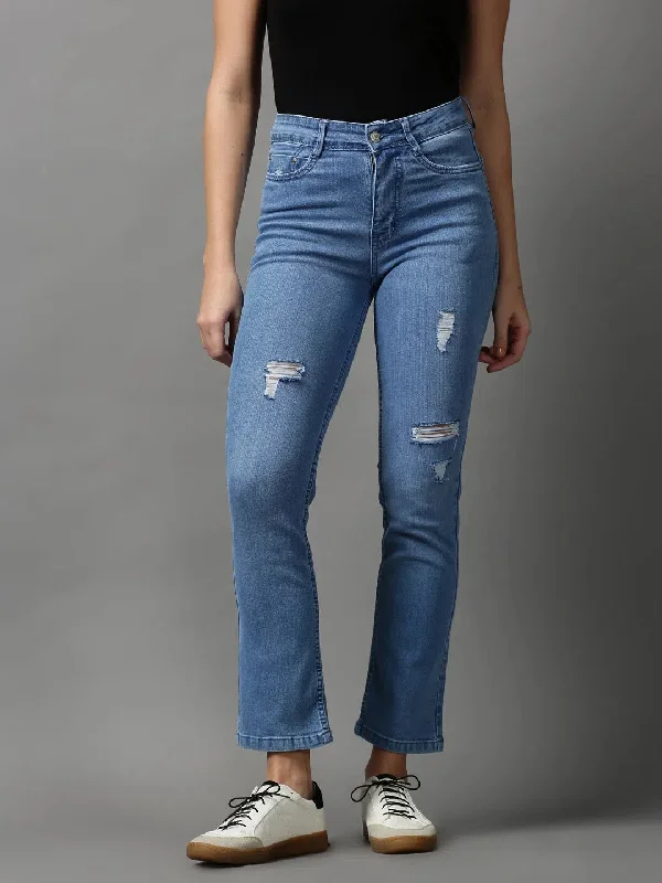 Women's Blue Solid Fit Denim Jeans-GZ-5305-2-Blue Trendy Vintage Denim Jeans