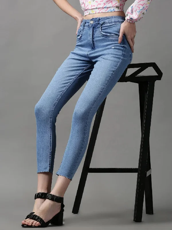 Women's Blue Solid Skinny Fit Denim Jeans-GZ-5189-Blue Fashionable Vintage Wash Jeans