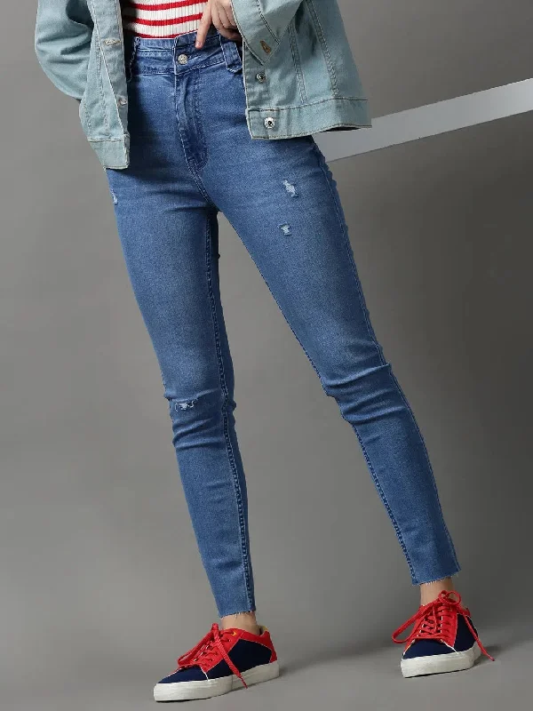 Women's Blue Solid Skinny Fit Denim Jeans-GZ-5190-1-Blue Chic Faded Blue Jeans