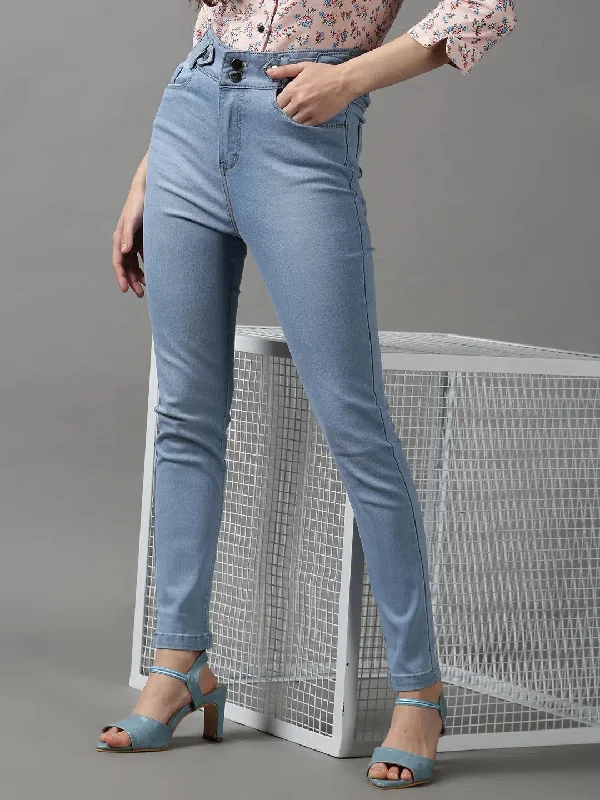 Women's Blue Solid Skinny Fit Denim Jeans-IM-10027-Blue Stylish Plus Size Denim Jeans