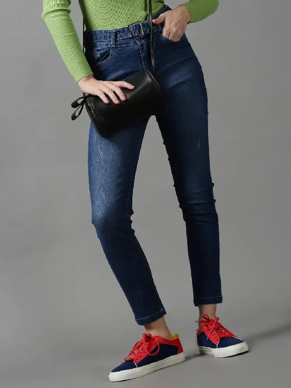 Women's Blue Solid Slim Fit Denim Jeans-IM-9890-Blue Stylish Slim Fit Denim