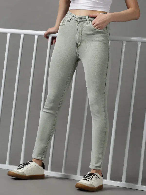 Women's Green Solid Skinny Fit Denim Jeans-GZ-5288-Green Classic Black Denim Jeans