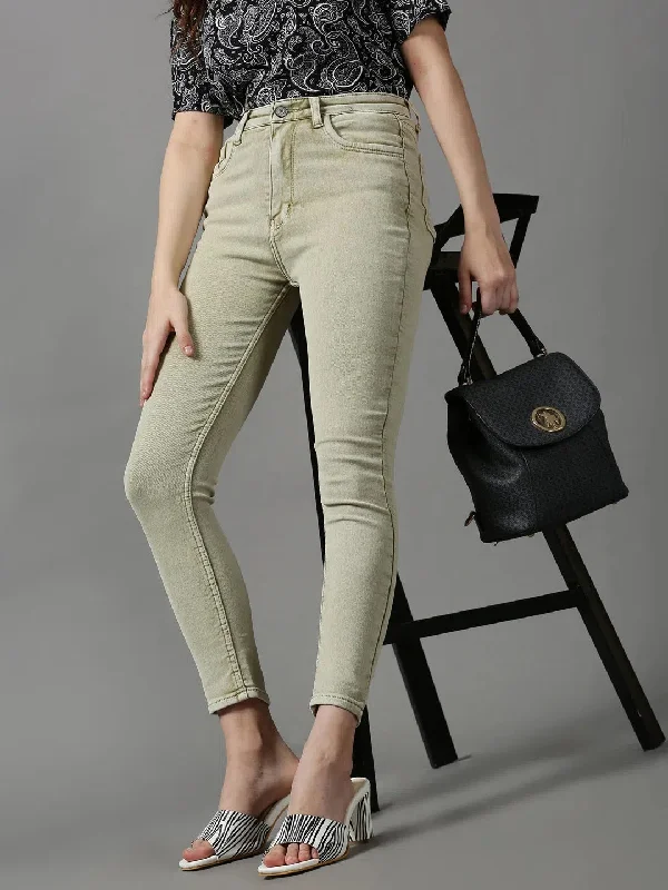 Women's Olive Solid Skinny Fit Denim Jeans-GZ-5288-Olive Trendy Low-Rise Bootcut Jeans