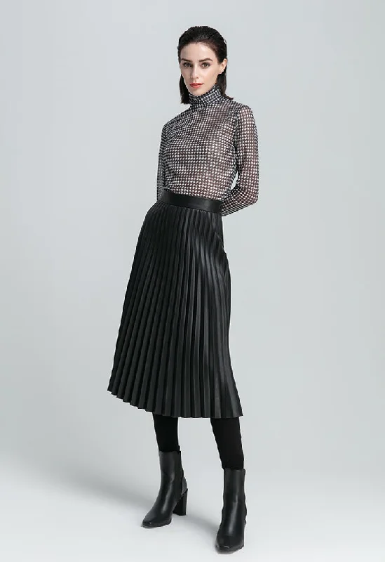 Even Pleated Pu Solid Skirt velvet skirt luxurious