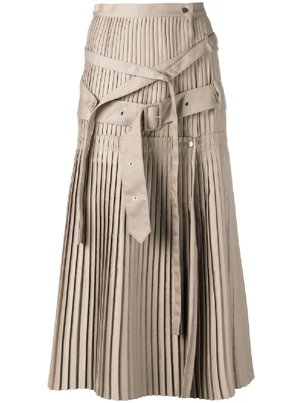 pleated flared midi skirt linen skirt natural