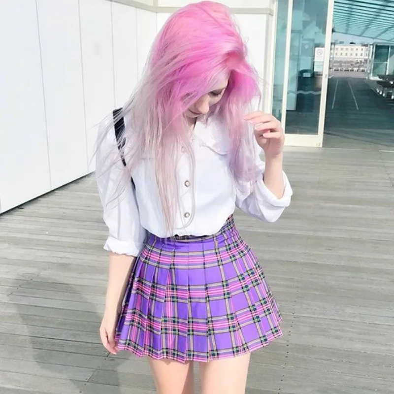 KAWAII LAVENDER PURPLE PLAID SKIRT velvet skirt plush