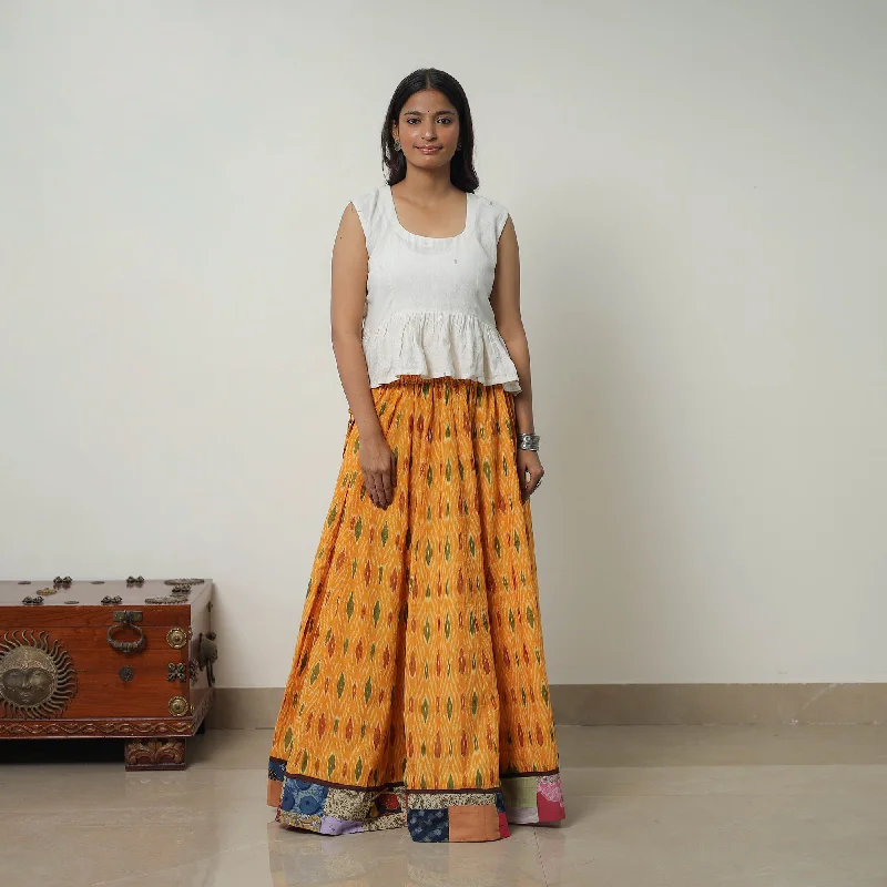 Orange - 24 Kali Cotton Pochampally Ikat Skirt with Border 14 a-line skirt cut