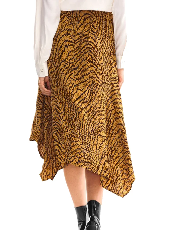 Women's Printed Midi Skirt,Mustard/Brown silk skirt smooth