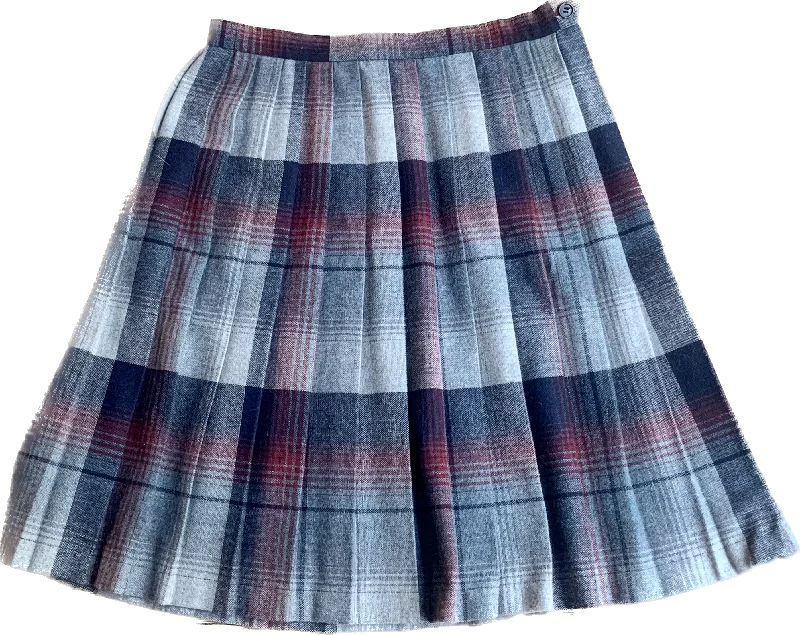 70s JCPenney Wine Red Plaid Wool Skirt     w29 linen skirt airy