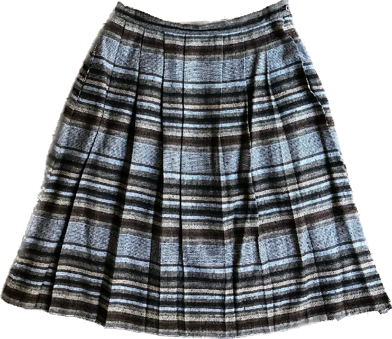 90s ‘Heather Gray’ Twill Browns Stripe Pleat Skirt     W31 cashmere skirt soft