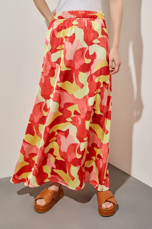 A-Line Maxi Skirt - Crepe de Chine, Multi-Color Abstract chiffon skirt airy