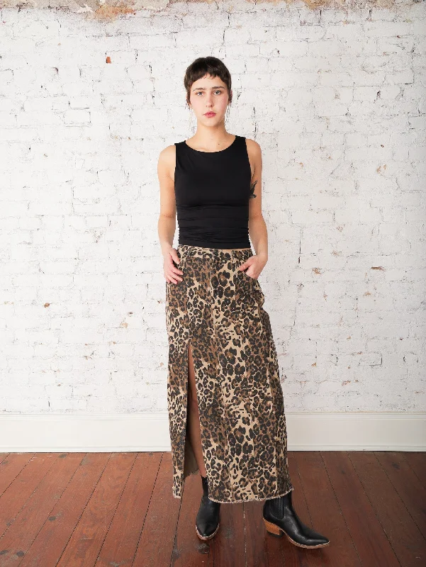 Avery Leopard Denim Skirt denim skirt stylish