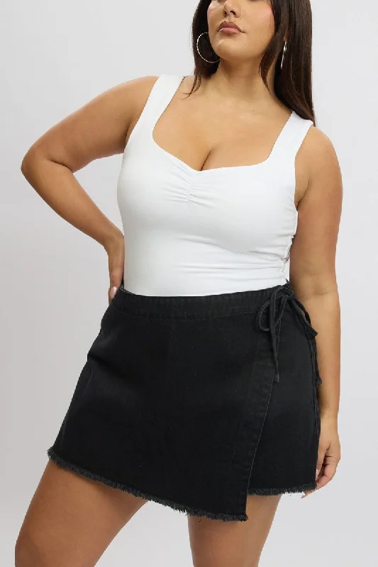 Black Skort Skirt High Rise a-line skirt cut