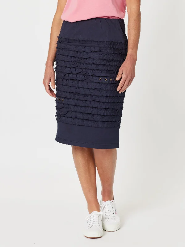 Charlie Cotton Twill Stretch Skirt - Navy leather skirt durable