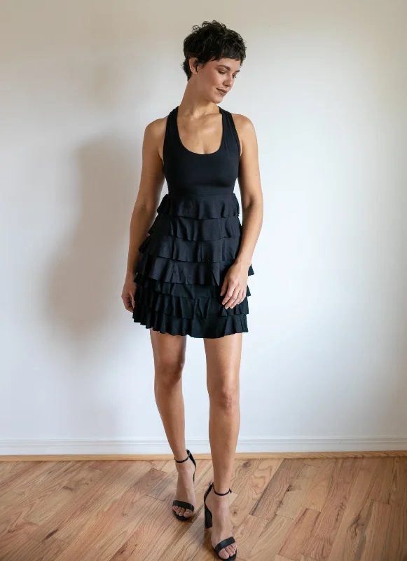 Darlene Ruffle Mini Skirt In Black silk skirt elegant