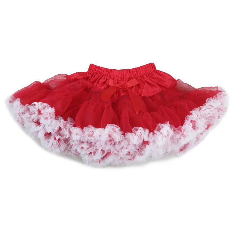 Fluffy Red Chiffon Petti Skirt White Trim cashmere skirt fine