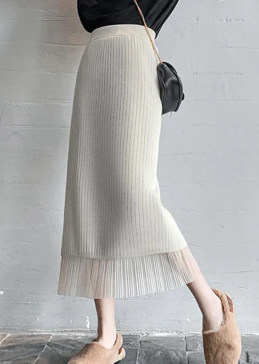 French Apricot tulle Knit pleated skirt Spring relaxed fit skirt