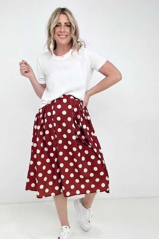 Jade By Jane Polka Dot Pleated Midi Skirt denim skirt classic