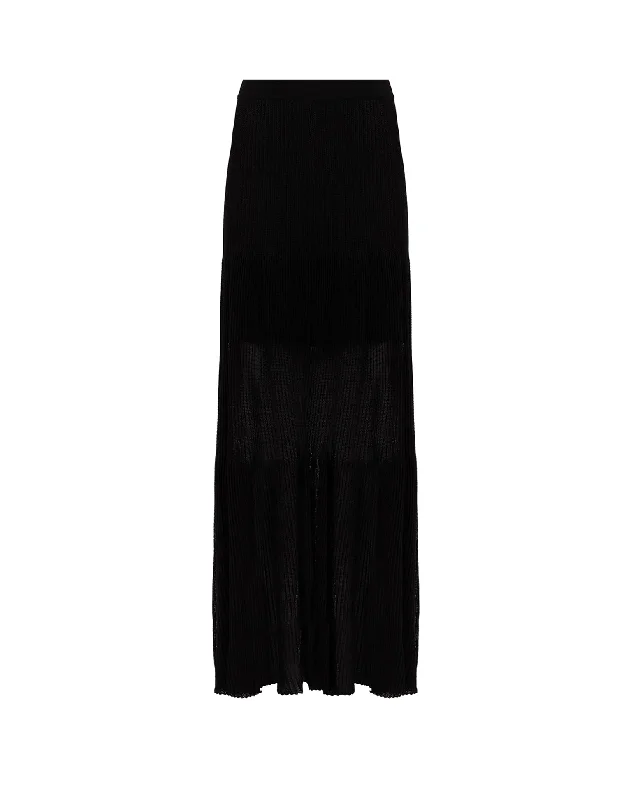 Knit Maira Long Skirt - Black velvet skirt luxury