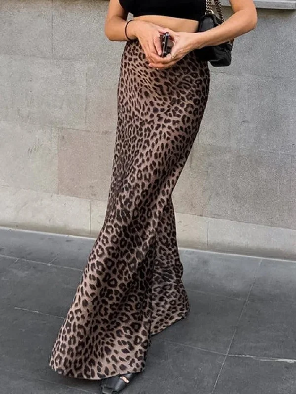 Leopard Print Mermaid Maxi Skirt corduroy skirt textured