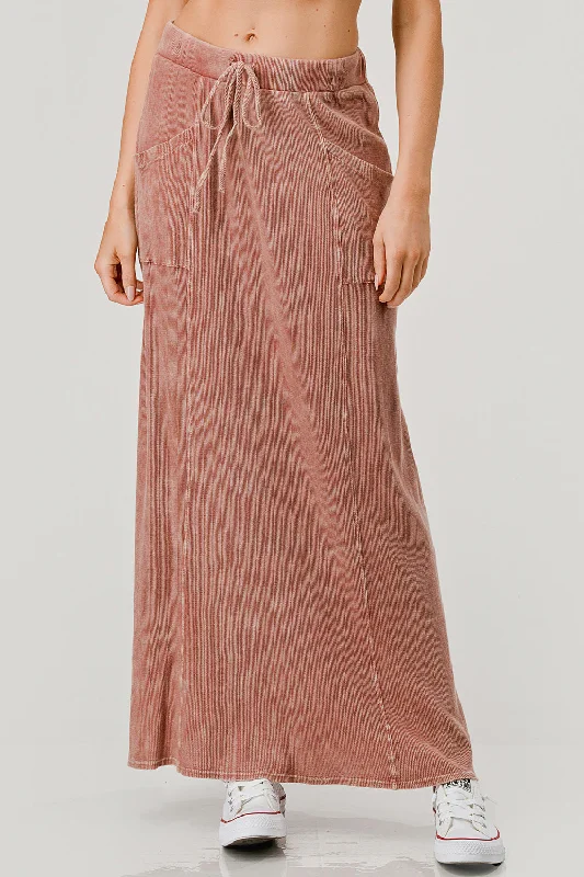 Mini Thermo Mineral Dyed Long Skirt by Hashtag in Ash Rose chiffon skirt floaty