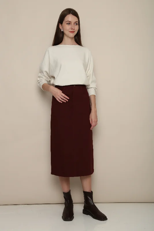 Mirae Column Skirt Burgundy silk skirt lustrous