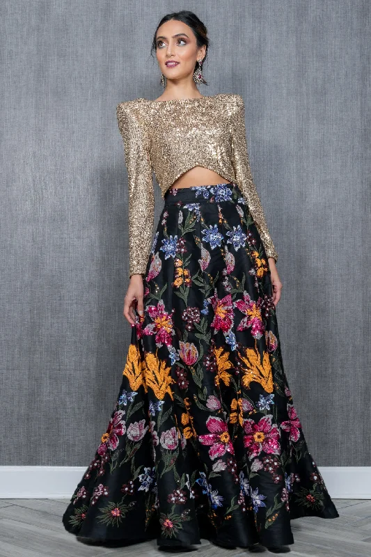 PALLAVI Floral Lehenga Skirt ribbed skirt waist