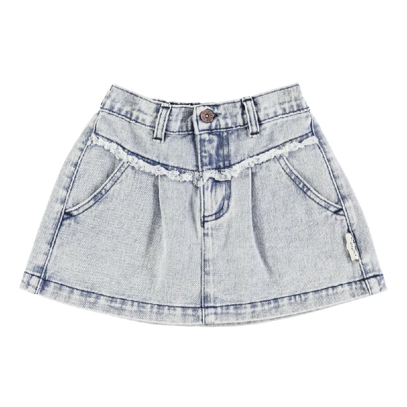 PIUPIUCHICK WASHED LIGHT BLUE DENIM KNEE LENGTH SKIRT a-line skirt cut