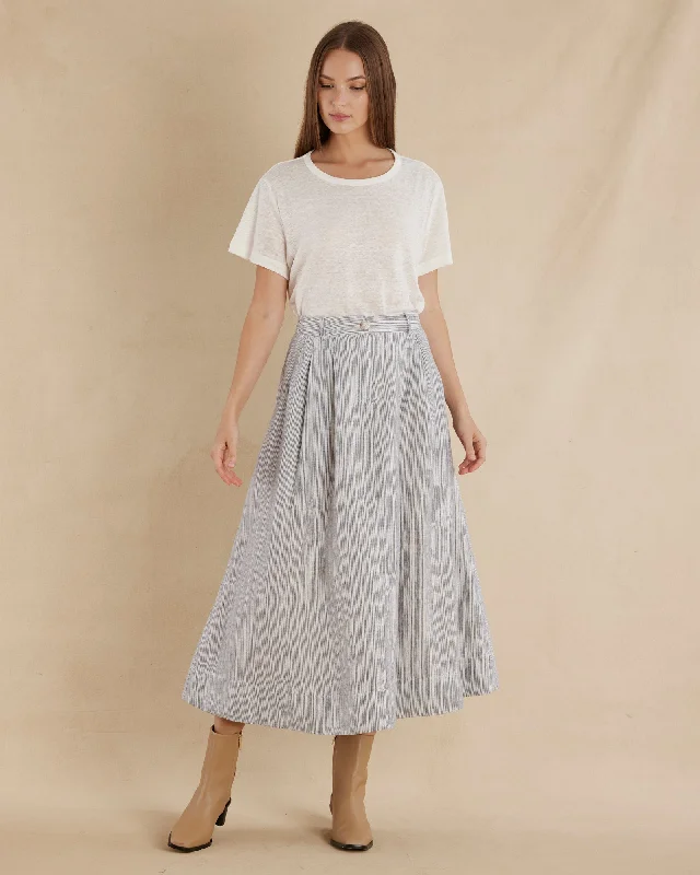 Rayee Linen Striped Skirt belted skirt waist